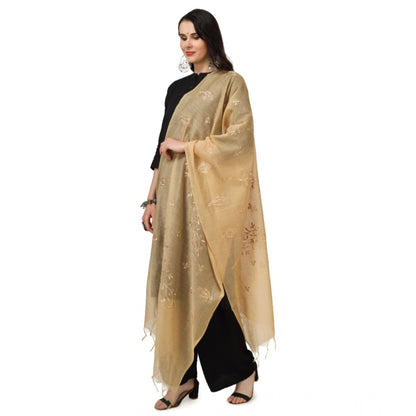 Women's Cotton Embroidered Dupatta (Gold, Length: 2.25 to 2.50 Mtr)