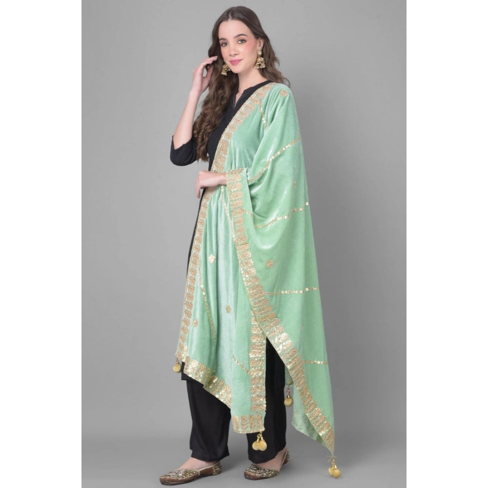 Women'S Velvet Gotta Patti Dupatta (Sea Green, Length: 2.25 To