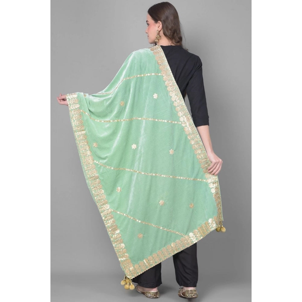 Women'S Velvet Gotta Patti Dupatta (Sea Green, Length: 2.25 To