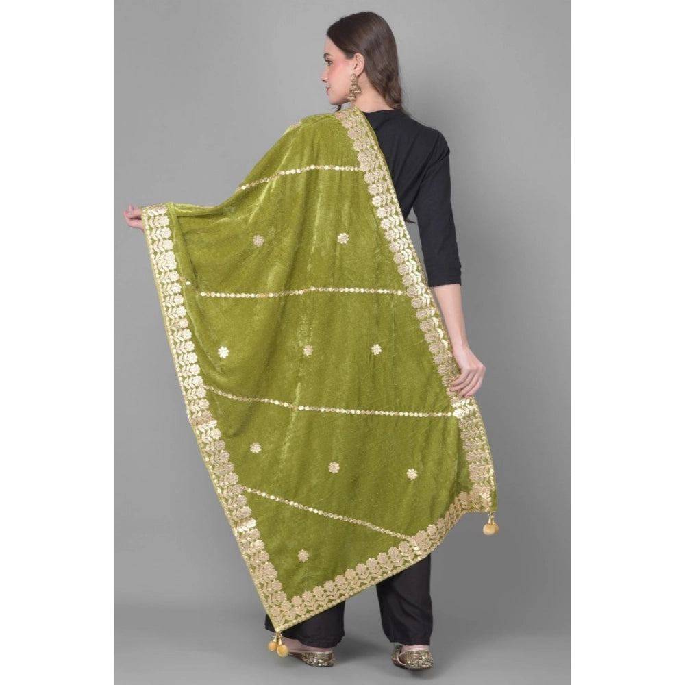 Women'S Velvet Gotta Patti Dupatta (Olive, Length: 2.25 To 2.5