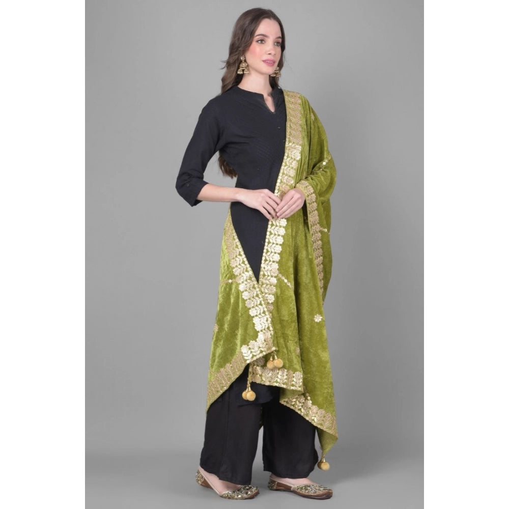 Women'S Velvet Gotta Patti Dupatta (Olive, Length: 2.25 To 2.5