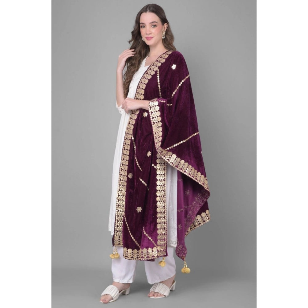 Women'S Velvet Gotta Patti Dupatta (Wine, Length: 2.25 To 2.50
