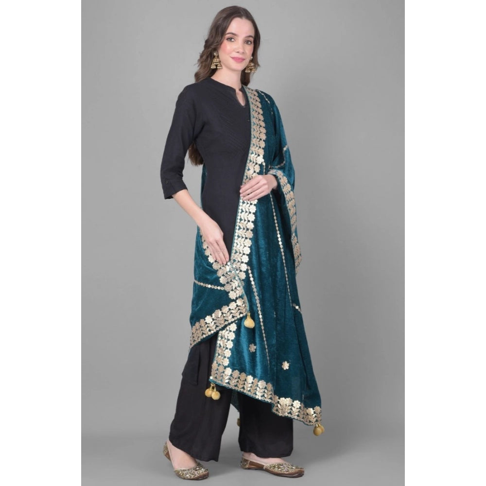 Women'S Velvet Gotta Patti Dupatta (Teal, Length: 2.25 To 2.50