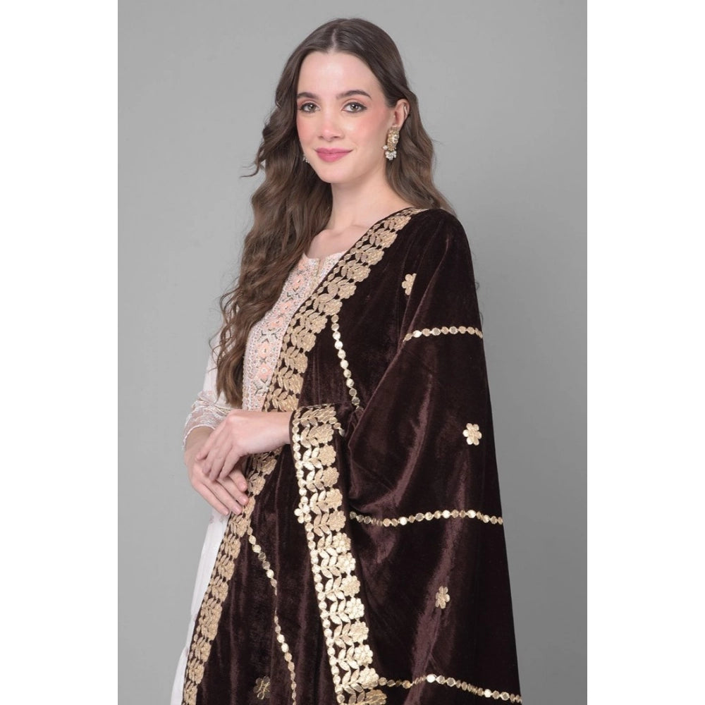Women's Velvet Gotta Patti Dupatta (Brown, Length: 2.25 to 2.50 Mtr)