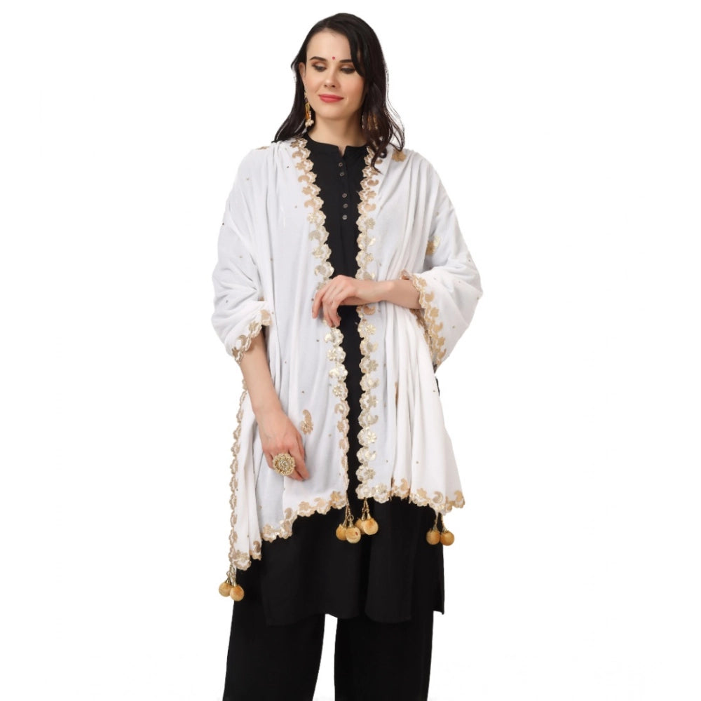 Women'S Velvet Gotta Patti Dupatta (White, Length: 2.25 To 2.5