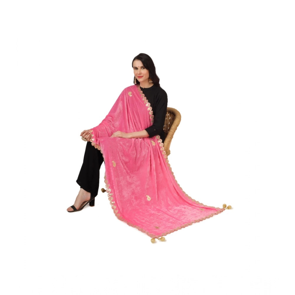 Women'S Velvet Gotta Patti Dupatta (Pink, Length: 2.25 To 2.50