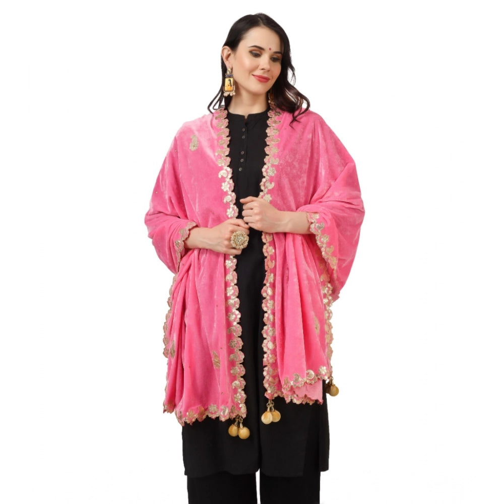 Women'S Velvet Gotta Patti Dupatta (Pink, Length: 2.25 To 2.50