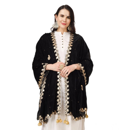 Women's Velvet Gotta Patti Dupatta (Black, Length: 2.25 to 2.50 Mtr)