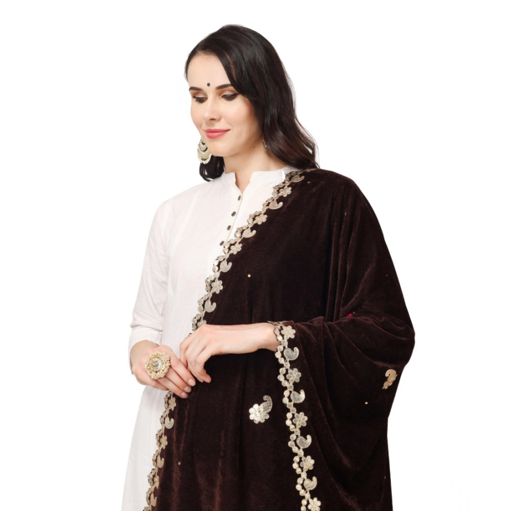 Women'S Velvet Gotta Patti Dupatta (Brown, Length: 2.25 To 2.5