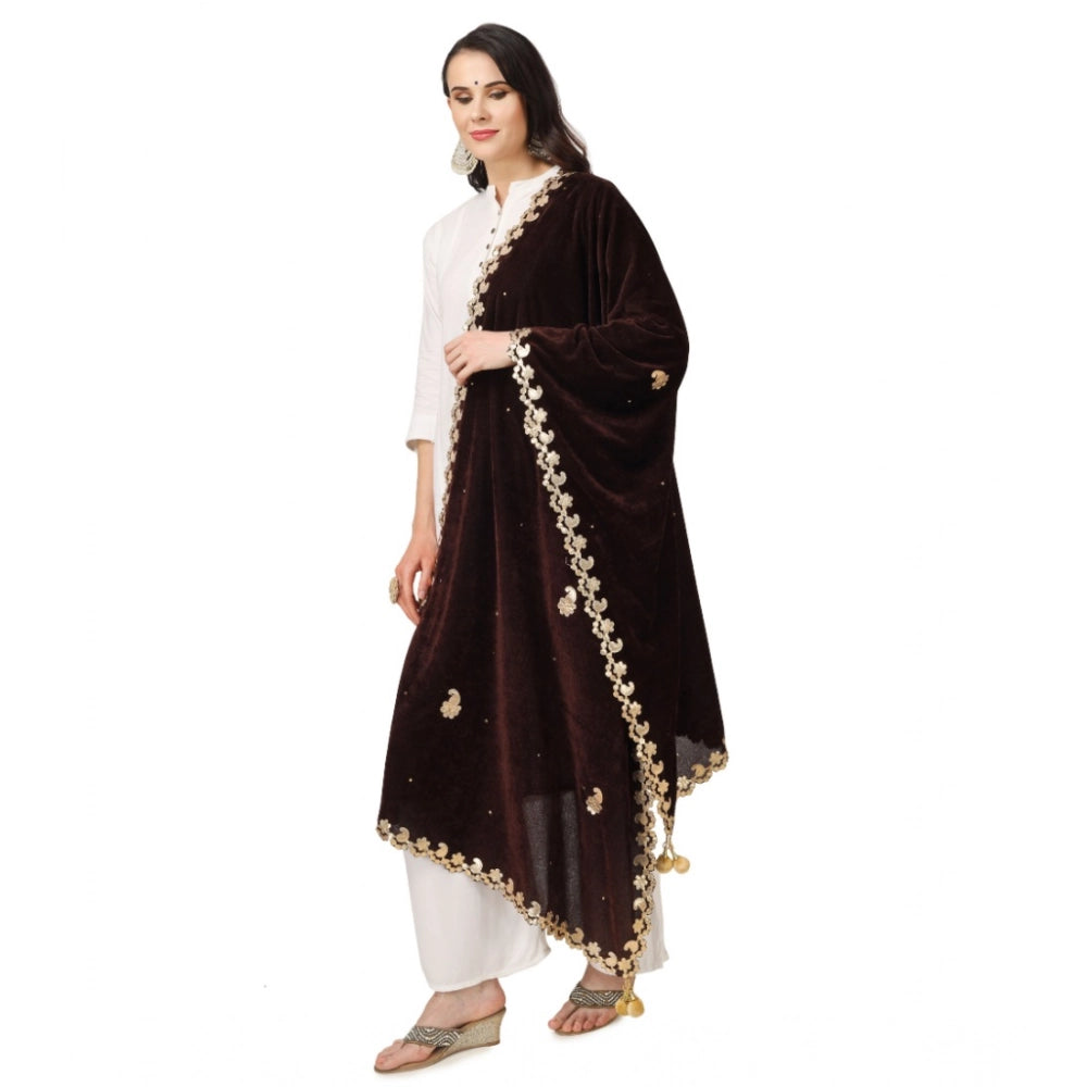 Women'S Velvet Gotta Patti Dupatta (Brown, Length: 2.25 To 2.5