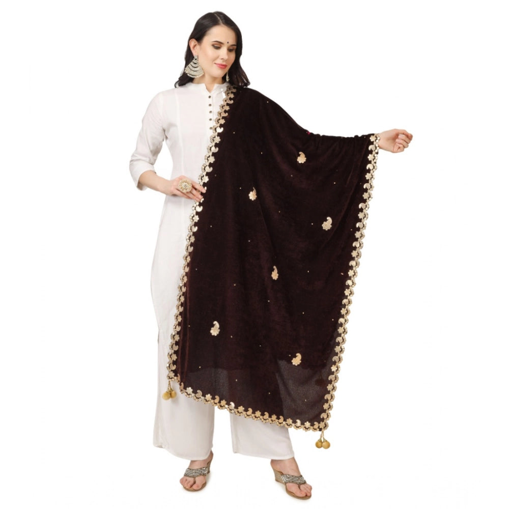 Women'S Velvet Gotta Patti Dupatta (Brown, Length: 2.25 To 2.5