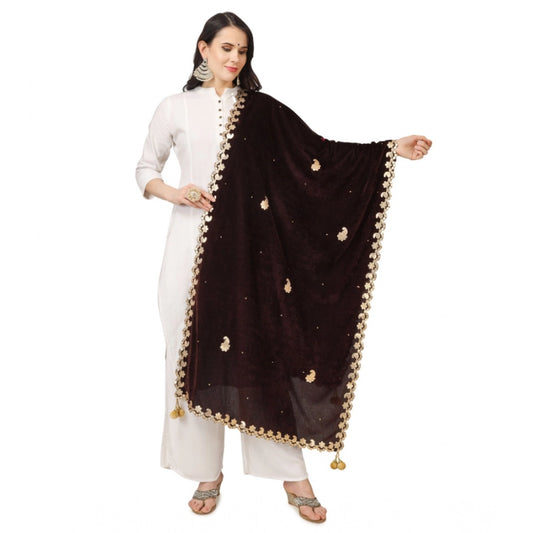 Women'S Velvet Gotta Patti Dupatta (Brown, Length: 2.25 To 2.5