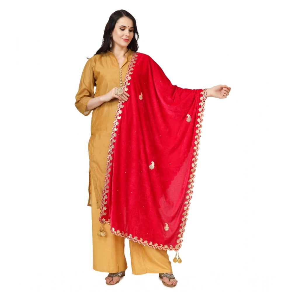 Women's Velvet Gotta Patti Dupatta (Pink, Length: 2.25 to 2.50 Mtr) - VANSHELLE