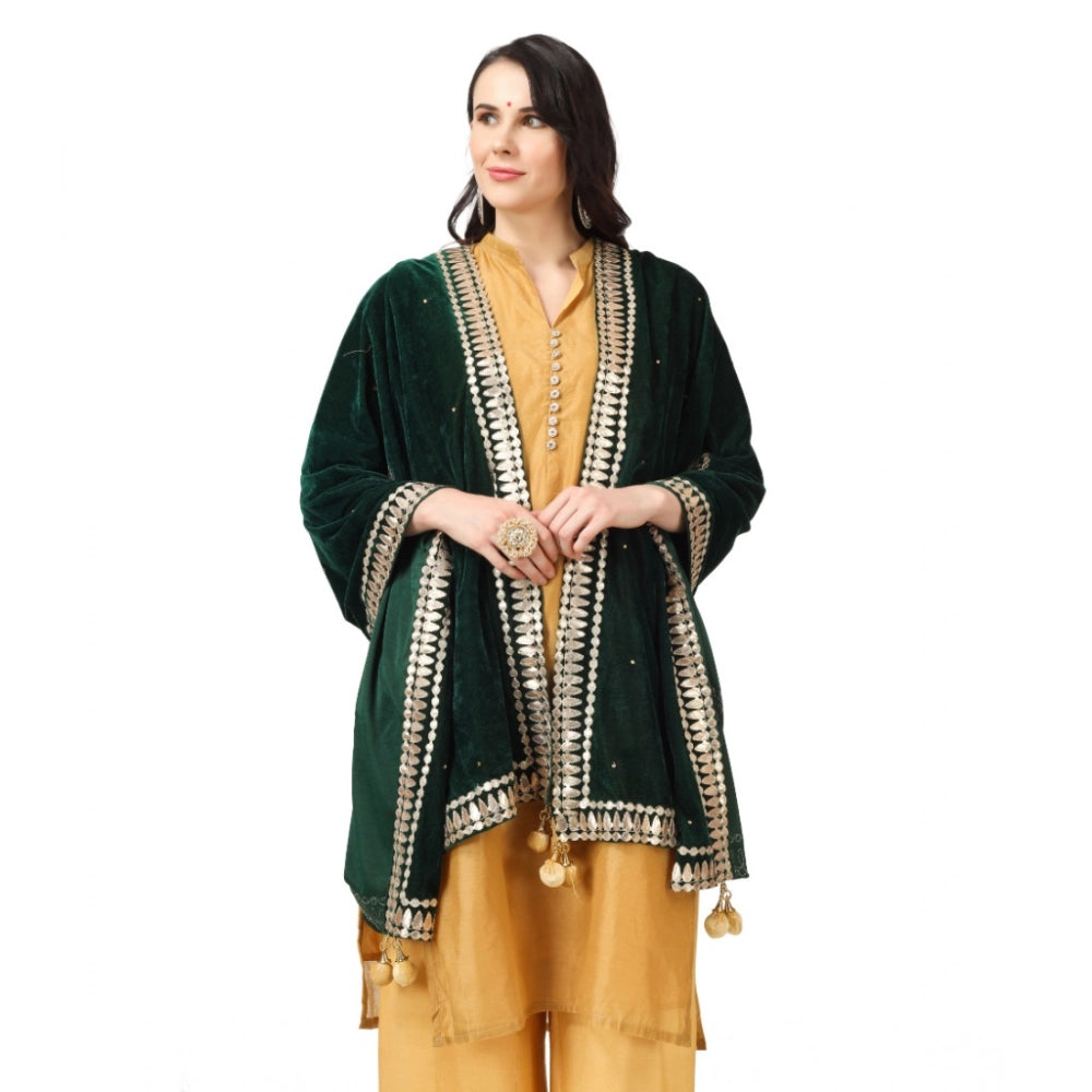 Women's Velvet Gotta Patti Dupatta (Green, Length: 2.25 to 2.50 Mtr) - VANSHELLE