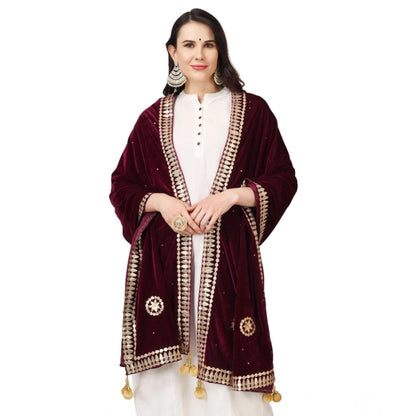 Women's Velvet Gotta Patti Dupatta (Purple, Length: 2.25 to 2.50 Mtr)