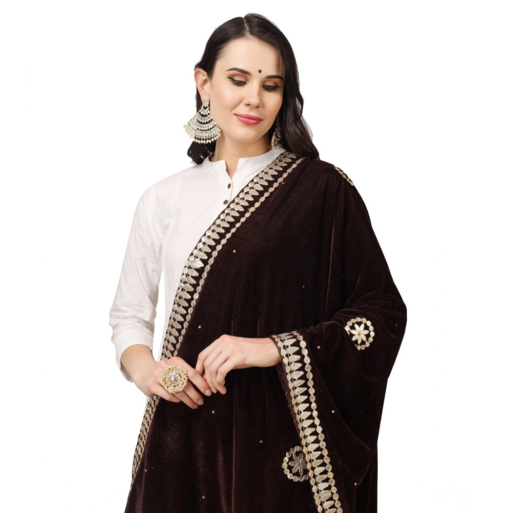 Women's Velvet Gotta Patti Dupatta (Brown, Length: 2.25 to 2.50 Mtr) - VANSHELLE