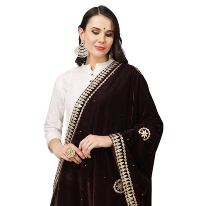 Women's Velvet Gotta Patti Dupatta (Brown, Length: 2.25 to 2.50 Mtr)