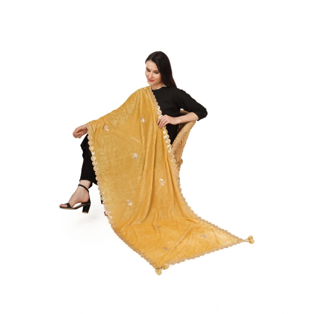 Women'S Velvet Gotta Patti Dupatta (Yellow, Length: 2.25 To 2.
