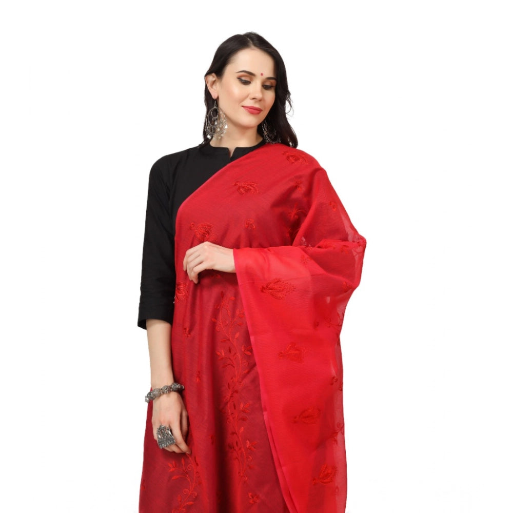 Women'S Cotton Embroidered Dupatta (Red, Length: 2.25 To 2.50