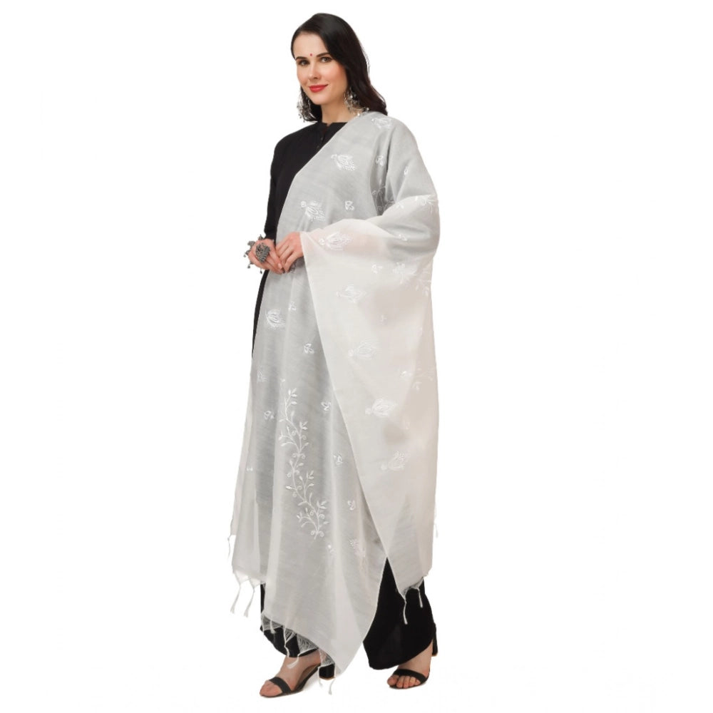 Women'S Cotton Embroidered Dupatta (White, Length: 2.25 To 2.5