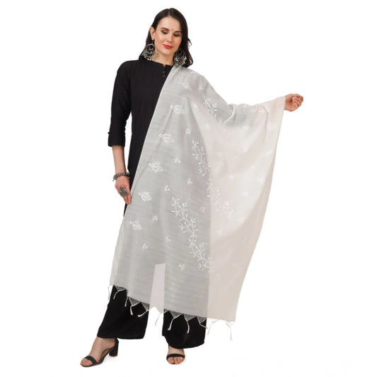 Women'S Cotton Embroidered Dupatta (White, Length: 2.25 To 2.5