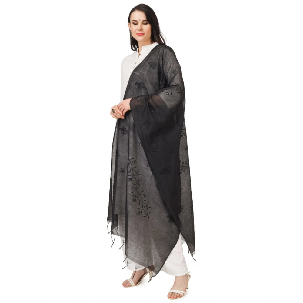 Women'S Cotton Embroidered Dupatta (Black, Length: 2.25 To 2.5