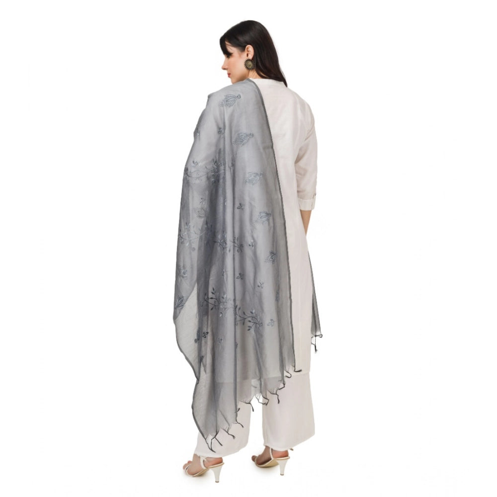 Women'S Cotton Embroidered Dupatta (Grey, Length: 2.25 To 2.50