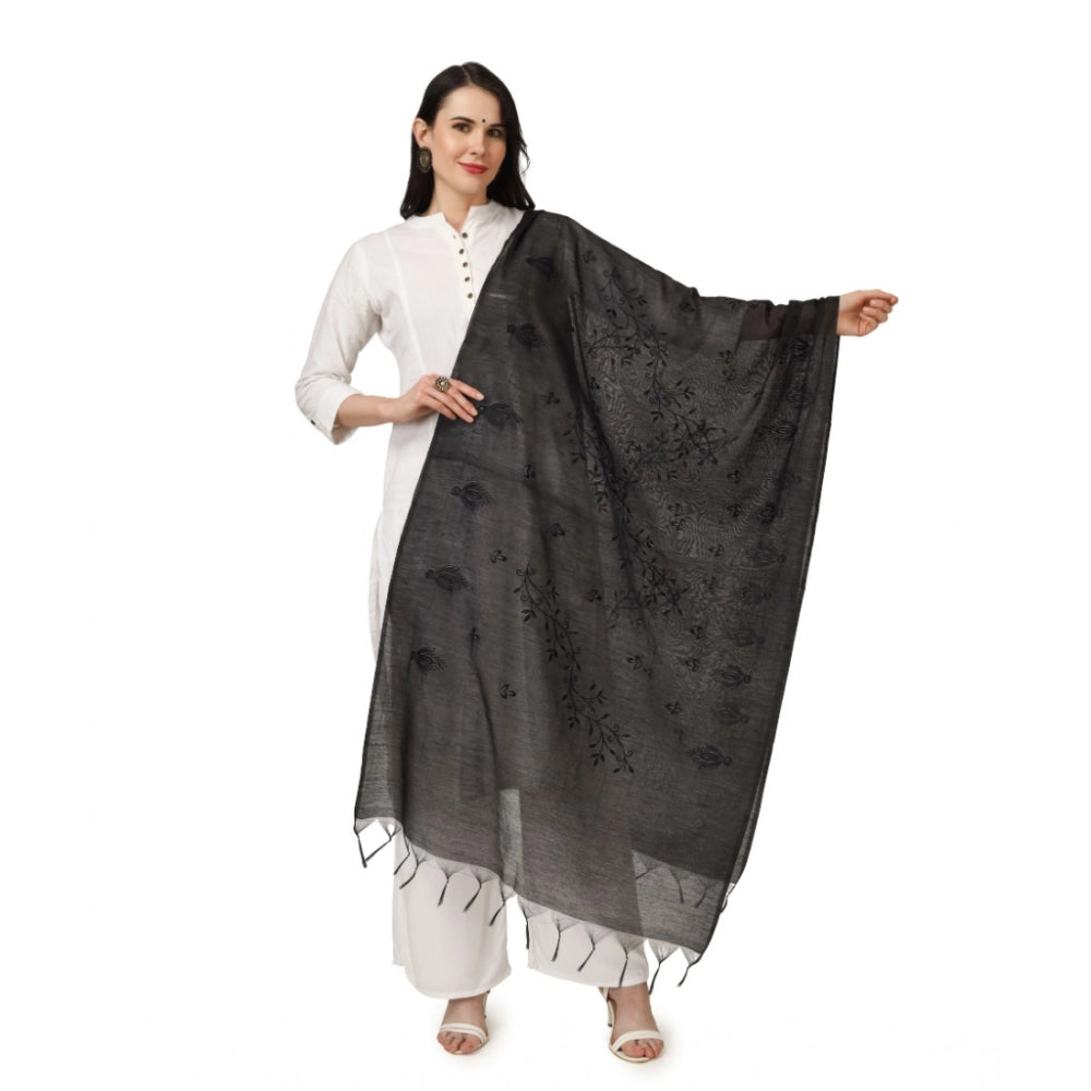 Women'S Cotton Embroidered Dupatta (Black, Length: 2.25 To 2.5