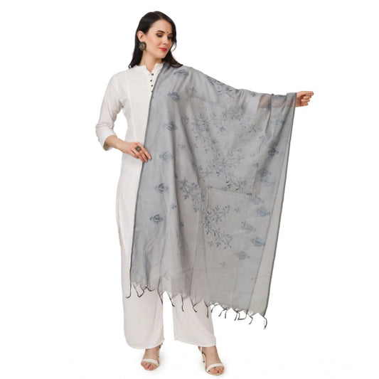 Women'S Cotton Embroidered Dupatta (Grey, Length: 2.25 To 2.50