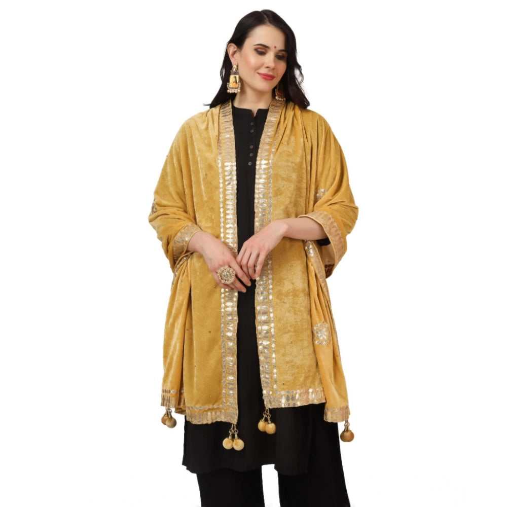 Women's Velvet Gotta Patti Dupatta (Yellow, Length: 2.25 to 2.50 Mtr) - VANSHELLE