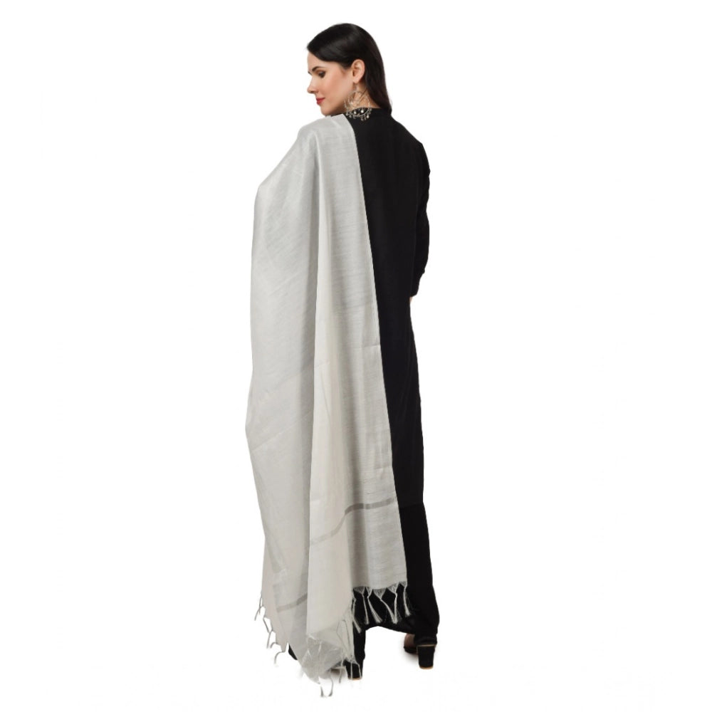 Women'S Chanderi Solid Dupatta (White, Length: 2.25 To 2.50 Mt