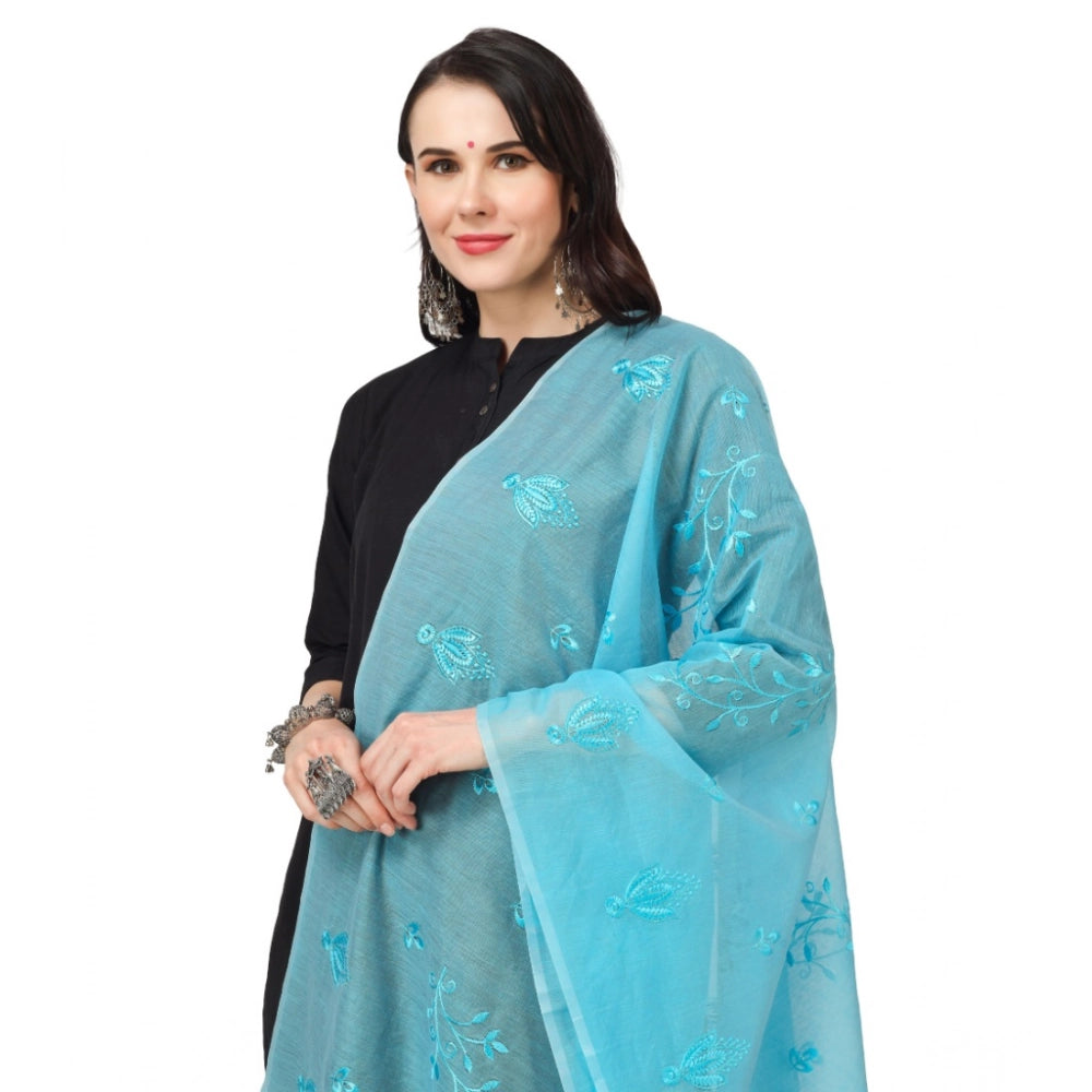 Women'S Cotton Embroidered Dupatta (Aqua Blue, Length: 2.25 To