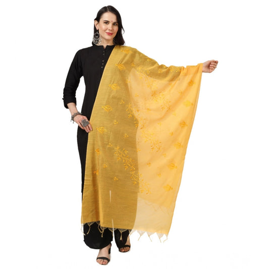 Women'S Cotton Embroidered Dupatta (Yellow, Length: 2.25 To 2.