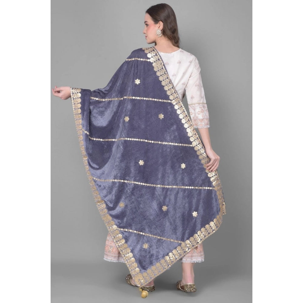 Women'S Velvet Gotta Patti Dupatta (Grey, Length: 2.25 To 2.50