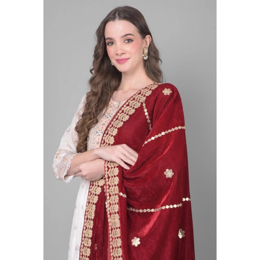 Women's Velvet Gotta Patti Dupatta (Maroon, Length: 2.25 to 2.50 Mtr) - VANSHELLE