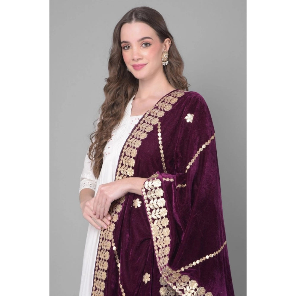 Women'S Velvet Gotta Patti Dupatta (Wine, Length: 2.25 To 2.50