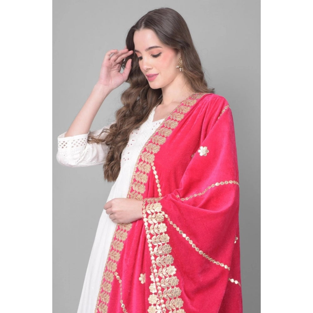 Women's Velvet Gotta Patti Dupatta (Pink, Length: 2.25 to 2.50 Mtr) - VANSHELLE