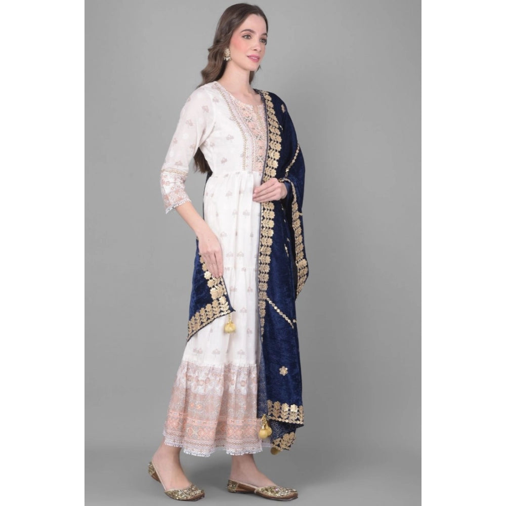 Women'S Velvet Gotta Patti Dupatta (Navy, Length: 2.25 To 2.50