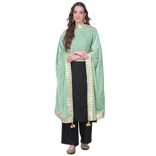 Women'S Velvet Gotta Patti Dupatta (Sea Green, Length: 2.25 To