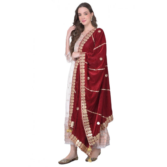 Women's Velvet Gotta Patti Dupatta (Maroon, Length: 2.25 to 2.50 Mtr) - VANSHELLE