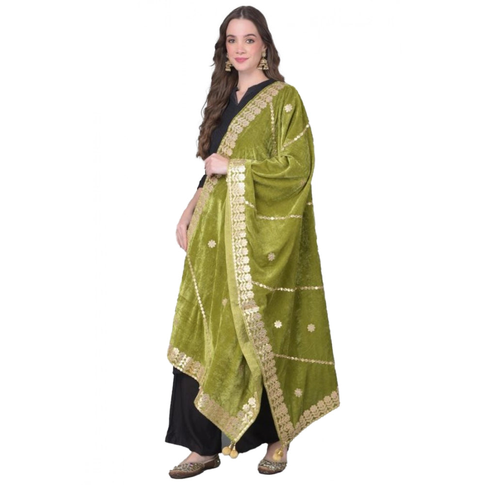 Women'S Velvet Gotta Patti Dupatta (Olive, Length: 2.25 To 2.5