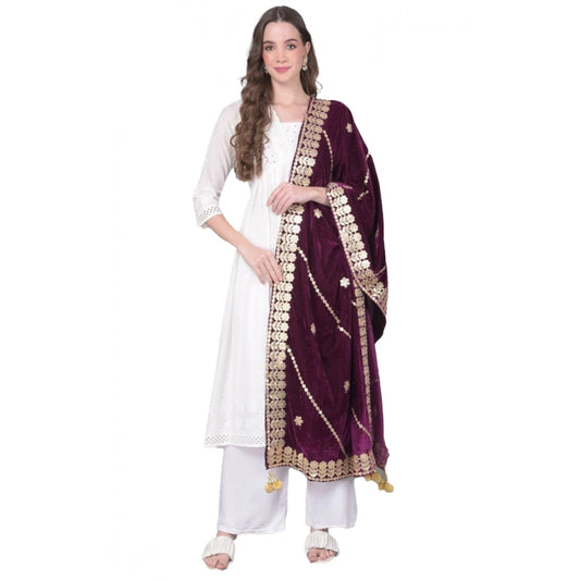 Women'S Velvet Gotta Patti Dupatta (Wine, Length: 2.25 To 2.50