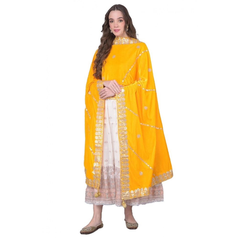 Women's Velvet Gotta Patti Dupatta (Yellow, Length: 2.25 to 2.50 Mtr) - VANSHELLE