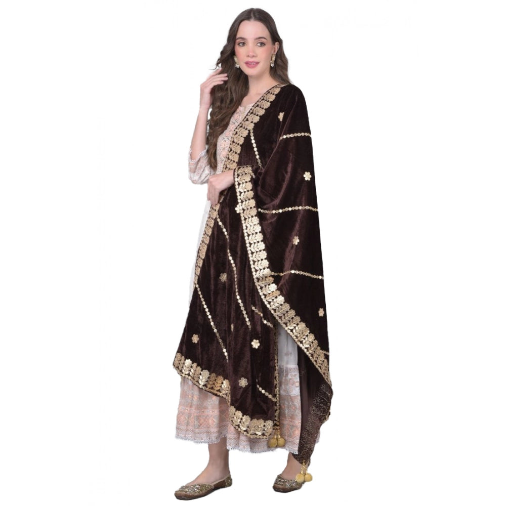 Women's Velvet Gotta Patti Dupatta (Brown, Length: 2.25 to 2.50 Mtr)