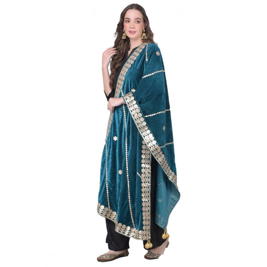 Women'S Velvet Gotta Patti Dupatta (Teal, Length: 2.25 To 2.50