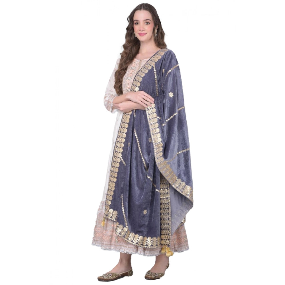 Women'S Velvet Gotta Patti Dupatta (Grey, Length: 2.25 To 2.50