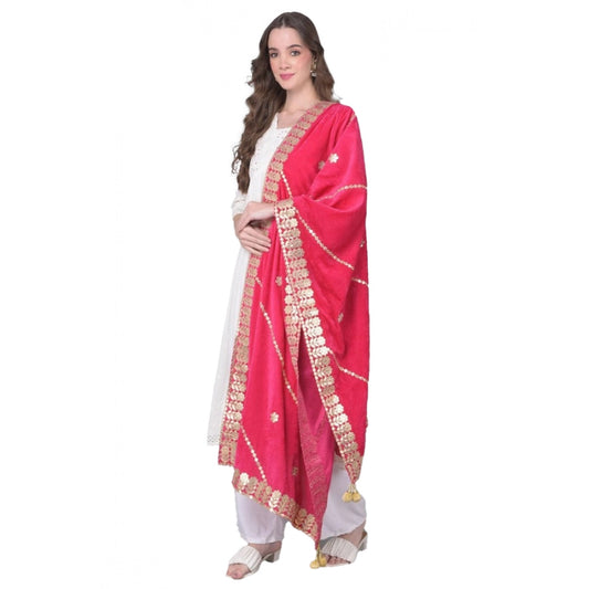 Women's Velvet Gotta Patti Dupatta (Pink, Length: 2.25 to 2.50 Mtr) - VANSHELLE