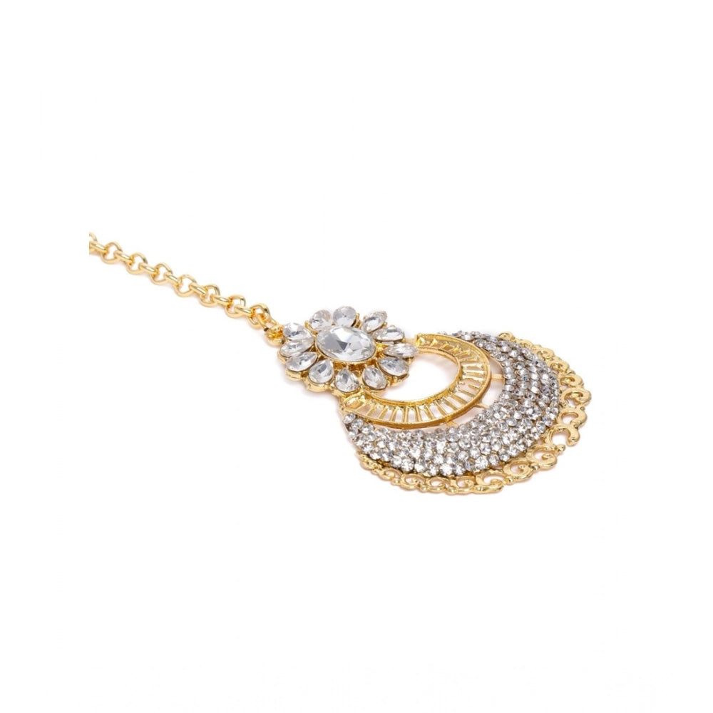 Women'S Rose Gold Plated Alloy Kundan Earrings &Amp; Mangtikka