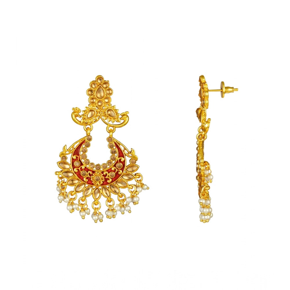 Women'S Rose Gold Plated Alloy Kundan Earrings &Amp; Mangtikka