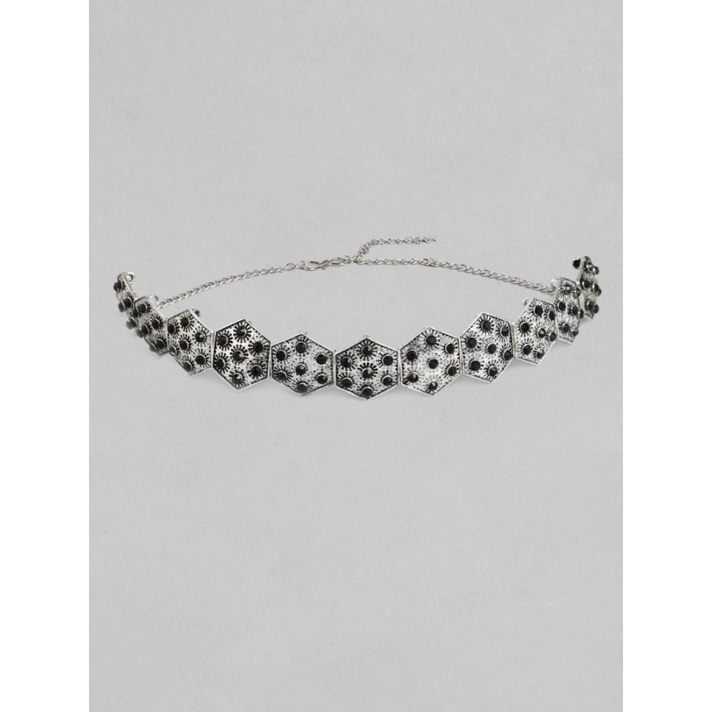 Women'S Rose Gold Plated Alloy Choker (Silver &Amp; Black)
